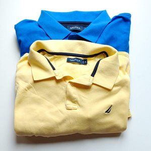 Two Nautica 100% Super Soft Polo Shirts 1 Med. Yellow, 1 Royal Blue. SZ XXL